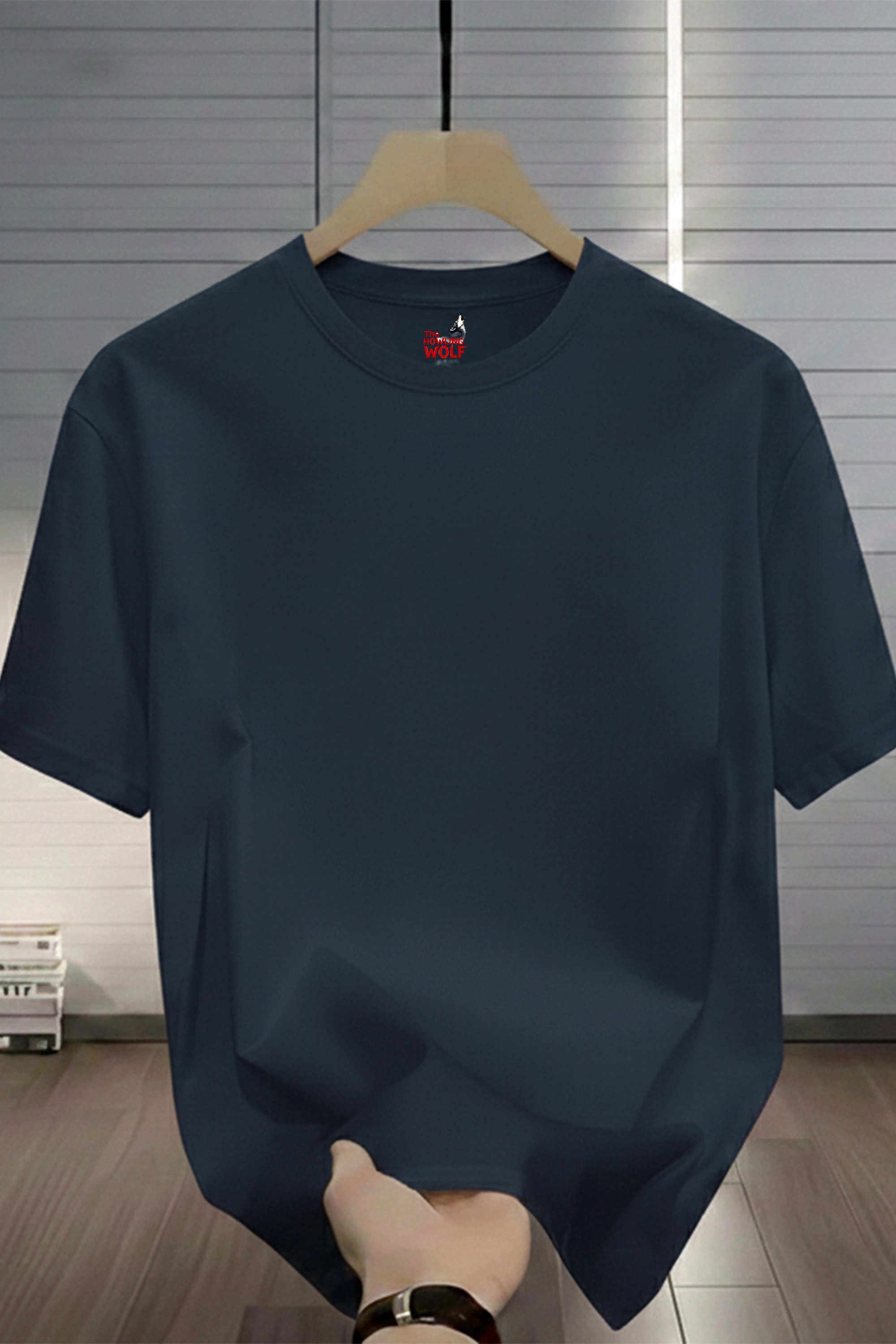 Unisex Plain Dark Blue Cotton Blend T-Shirt – Basic Solid Round Neck Tee