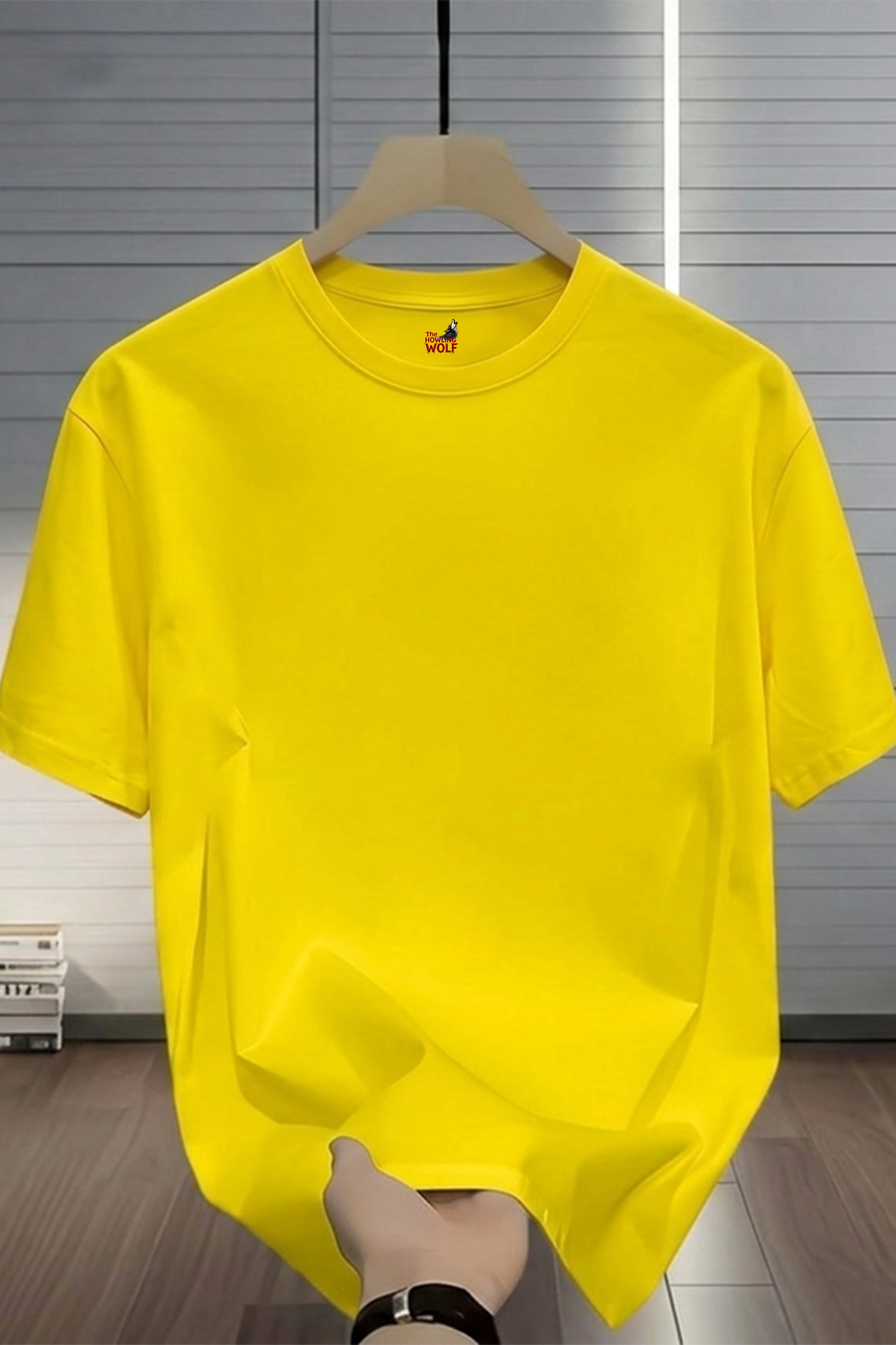 Unisex Plain Yellow Cotton Blend T-Shirt – Basic Solid Round Neck Tee