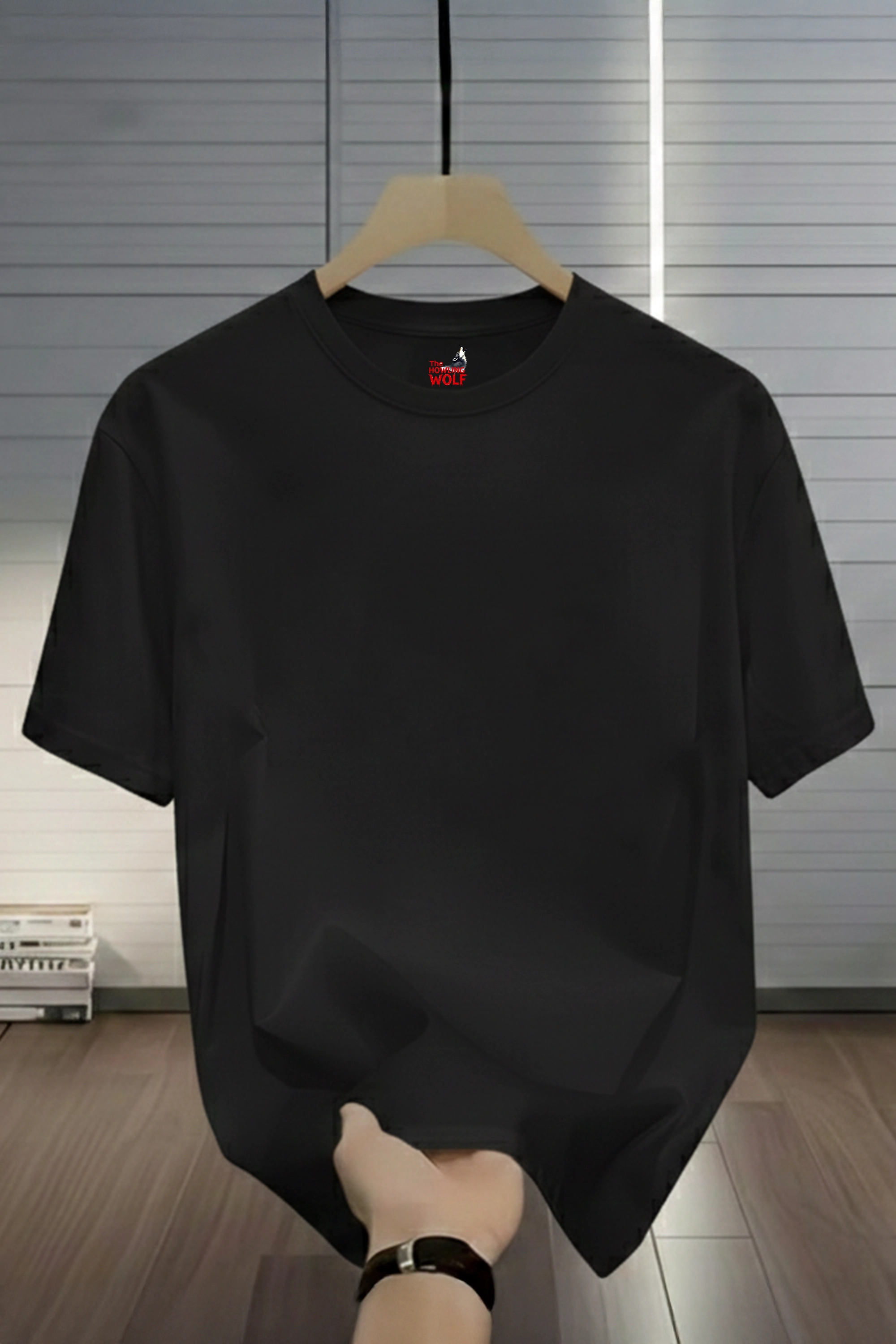 Men’s Plain Black Cotton T-Shirt – Basic Solid Round Neck Tee