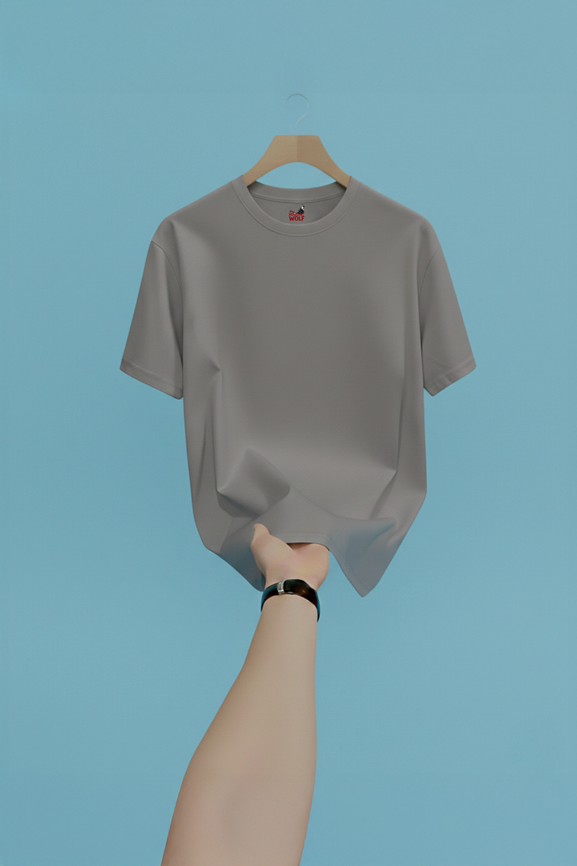 Unisex Plain Grey Cotton Blend T-Shirt – Basic Solid Round Neck Tee